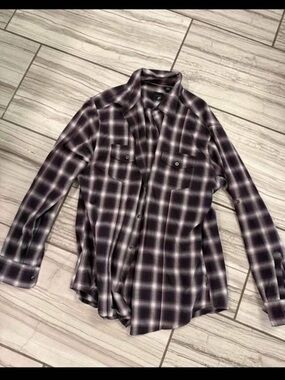 Men's Black and White Plaid Button-Up Shirt